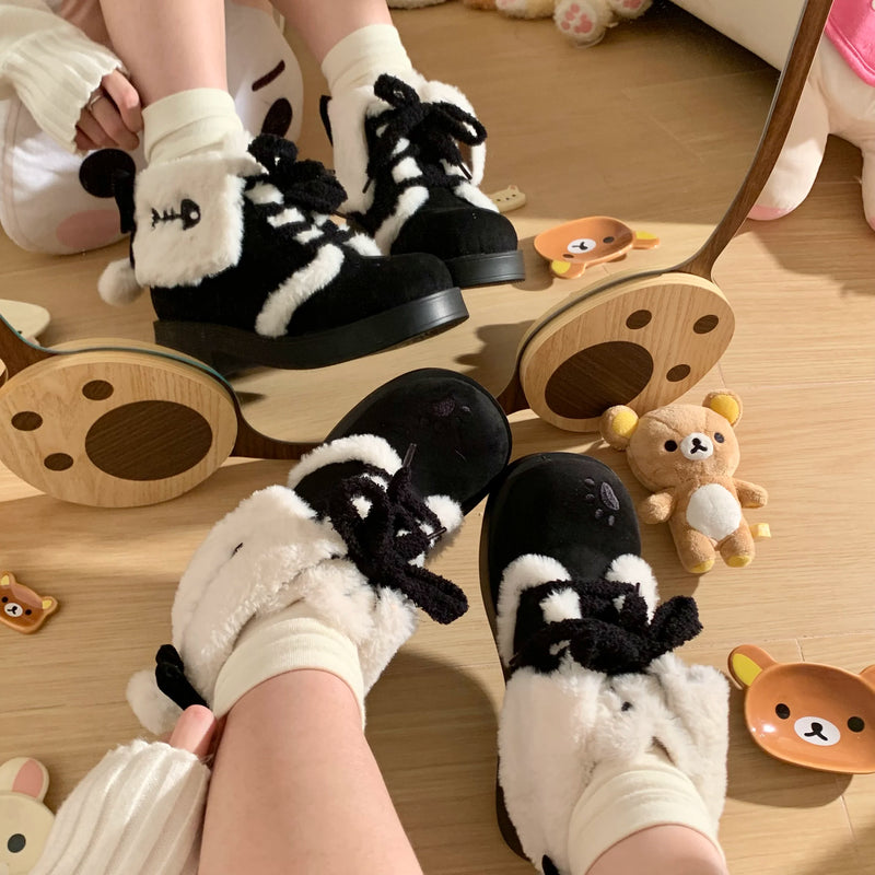 Corner Cat Snow-Paw Plush Lolita Winter Shoes — Black