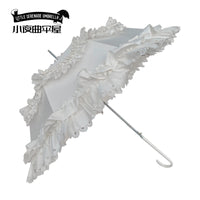 Little Serenade Umbrella - Spring Letter Birdcage Lace Lolita Parasol - White - standard long leather handle / 21 inches