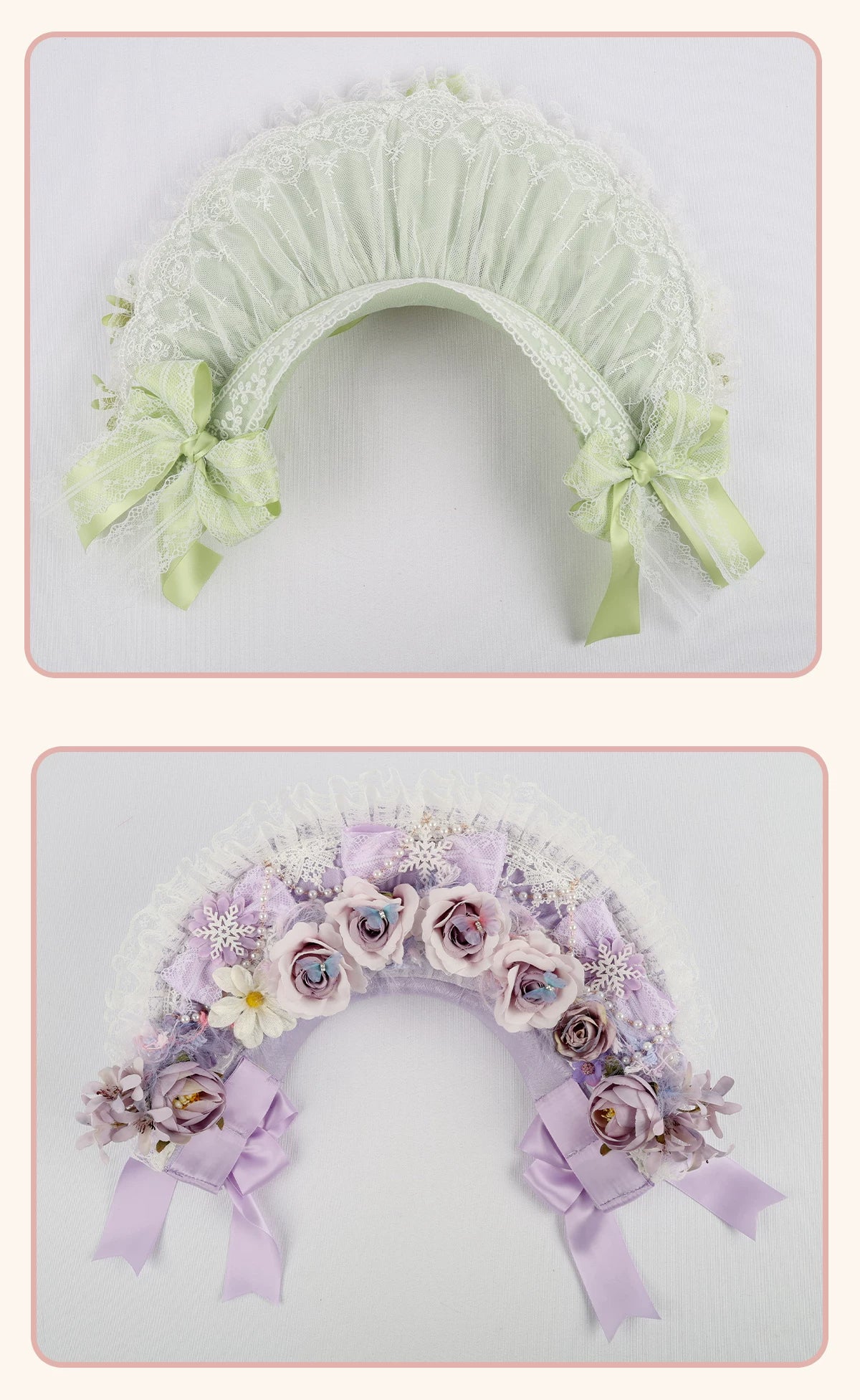 Stardust Rose - Autumn-Winter Dream - Lace-Trimmed Flat Hat with Ribbon Bows