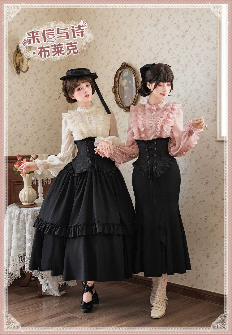 With PUJI - Blake - Boning Gothic Lolita Mermaid Skirt, Lifted-hem SK detail view 6