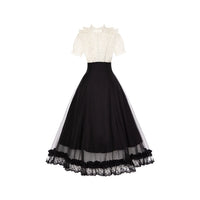 With PUJI - Miss Laura: Moon Viewing - Lolita OP Dress - Black and beige long dress - In stock / S