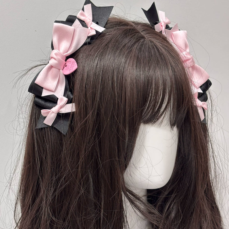 Cat Tart - Winter Sonata - Layered Bow Side Hair Clip with Trailing Ribbons