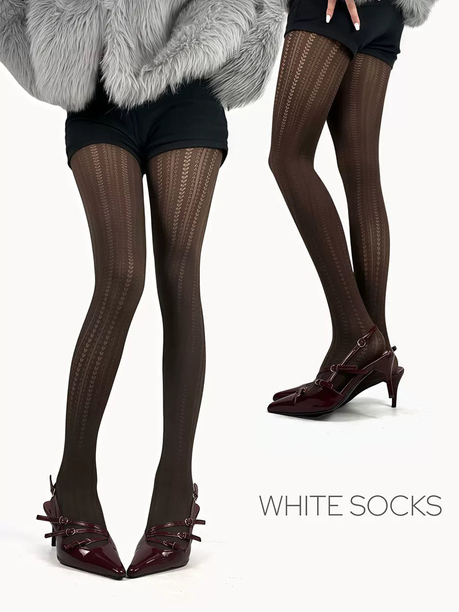 White Socks - Vintage Stripe - Ribbed Patterned Pantyhose