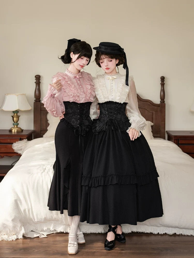 With PUJI - Blake - Boning Gothic Lolita Mermaid Skirt, Lifted-hem SK