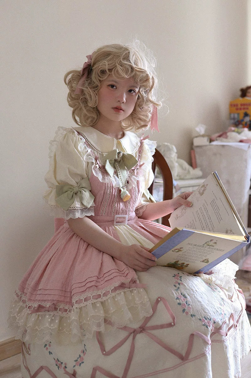 Baozi Pig - Rose Tea Garden - Cotton Floral Embroidery OP Dress