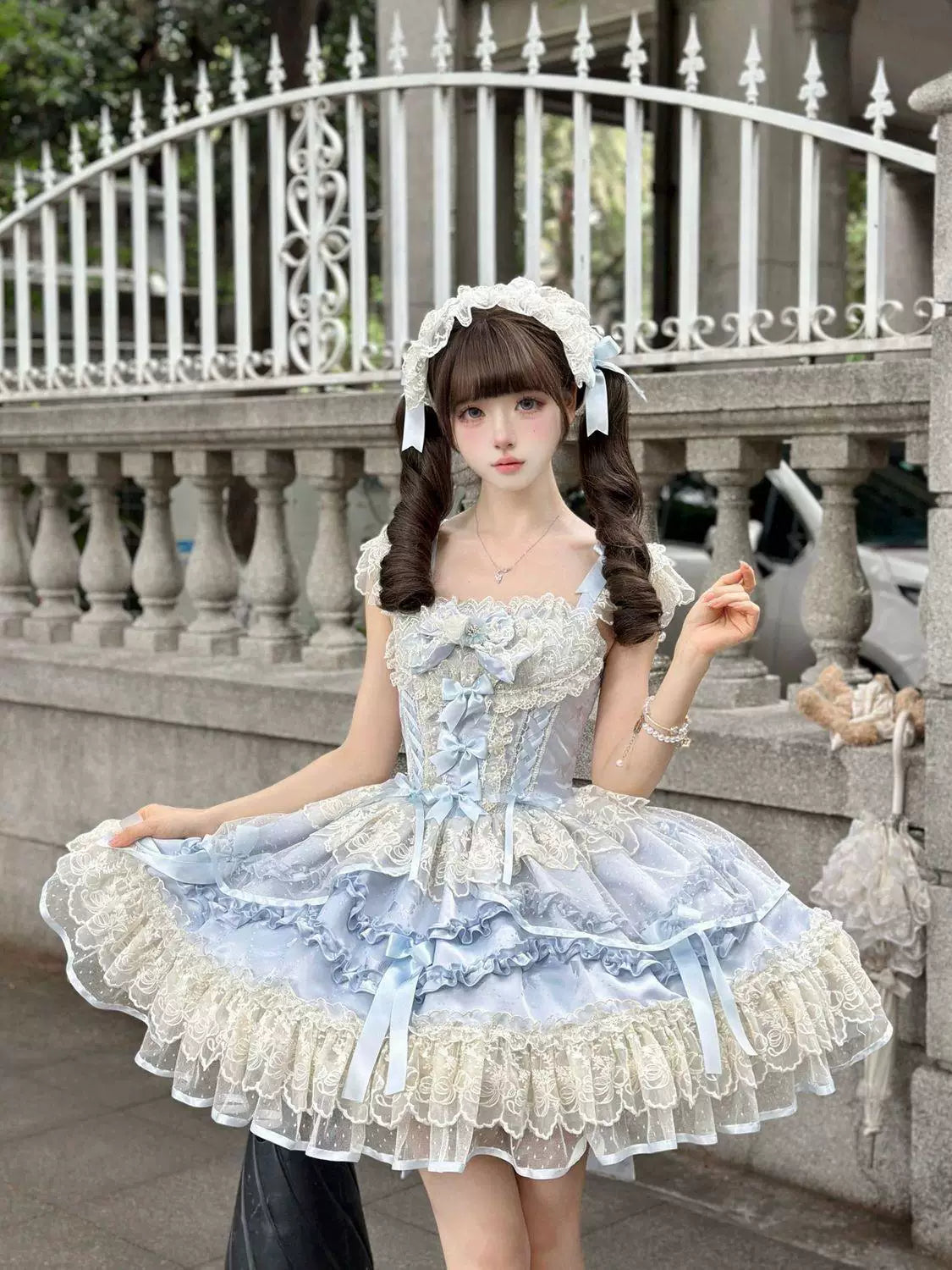 Sweetheart Dream Machine - Rose Poem Ballet - Strappy JSK dress with lace ruffles and ribbon bows