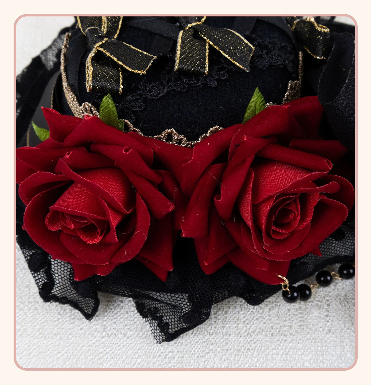 Stardust Rose - Dark Gothic - Black-and-Gold Mini Hat Hair Accessory with Layered Bows