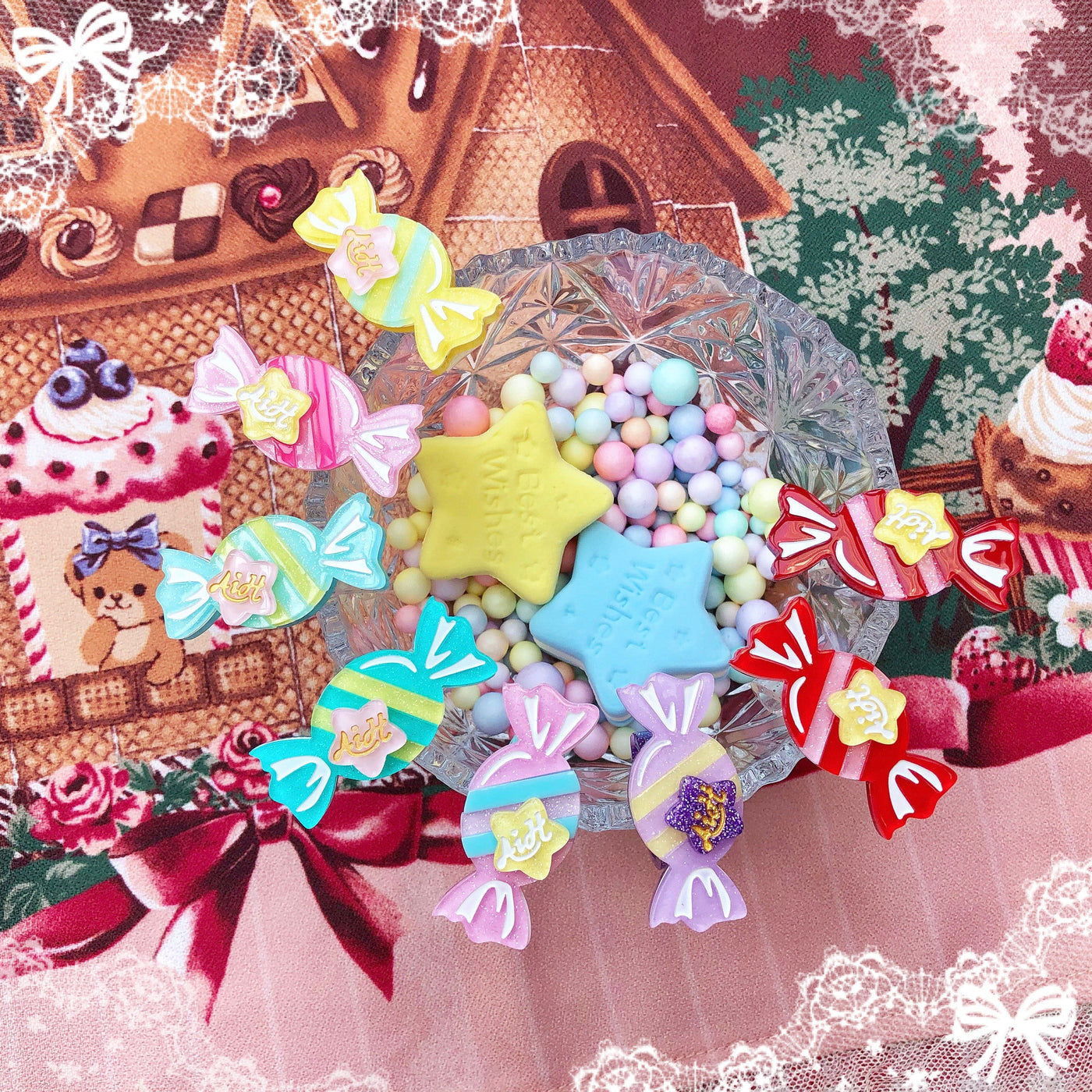 Halloween Alice - Rainbow Candy - Sweet Lolita candy-shaped ring, brooch or hairclip with star details - product detail 2