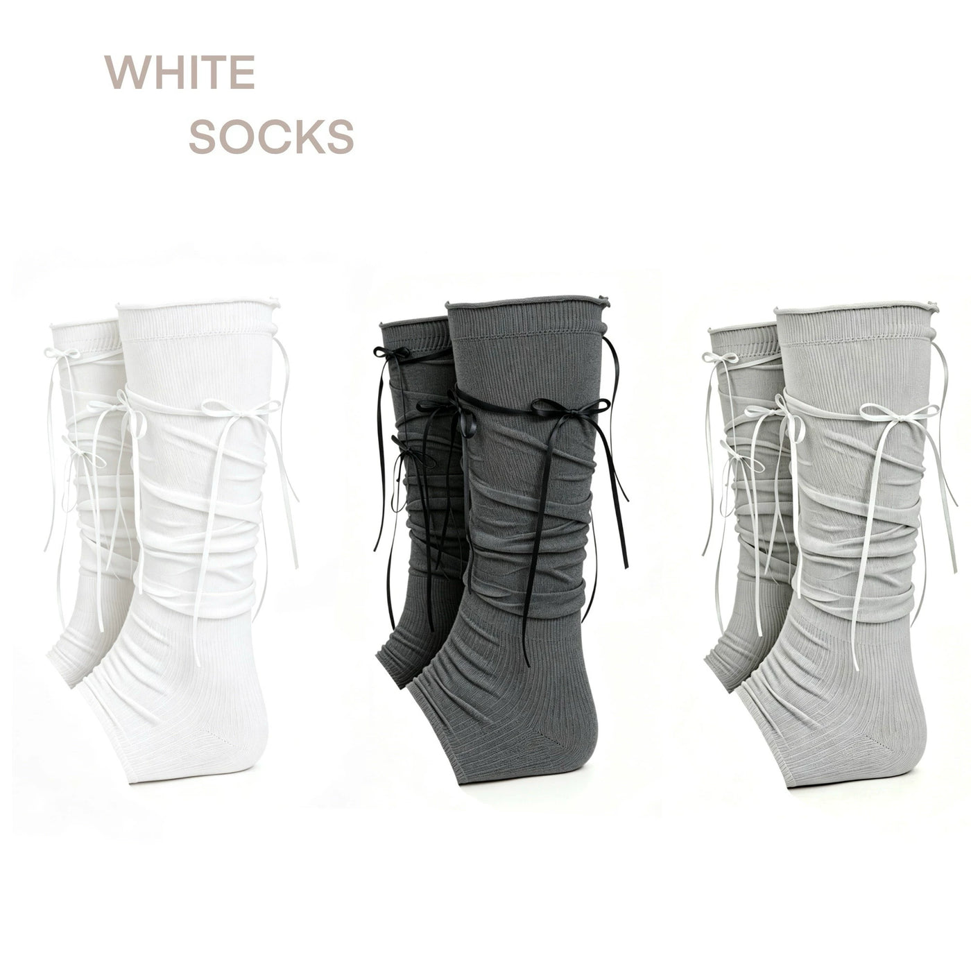 White Socks - Ribbon Scrunch - Footless Leg Warmers with Ribbon Bows