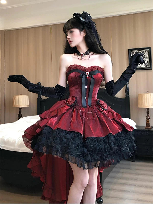 Creamy - Red Rose Corset - Red JSK Set with Bow and Long Train