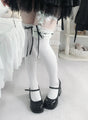 White thigh-high socks with black ribbon (no sock clips included) / One Size