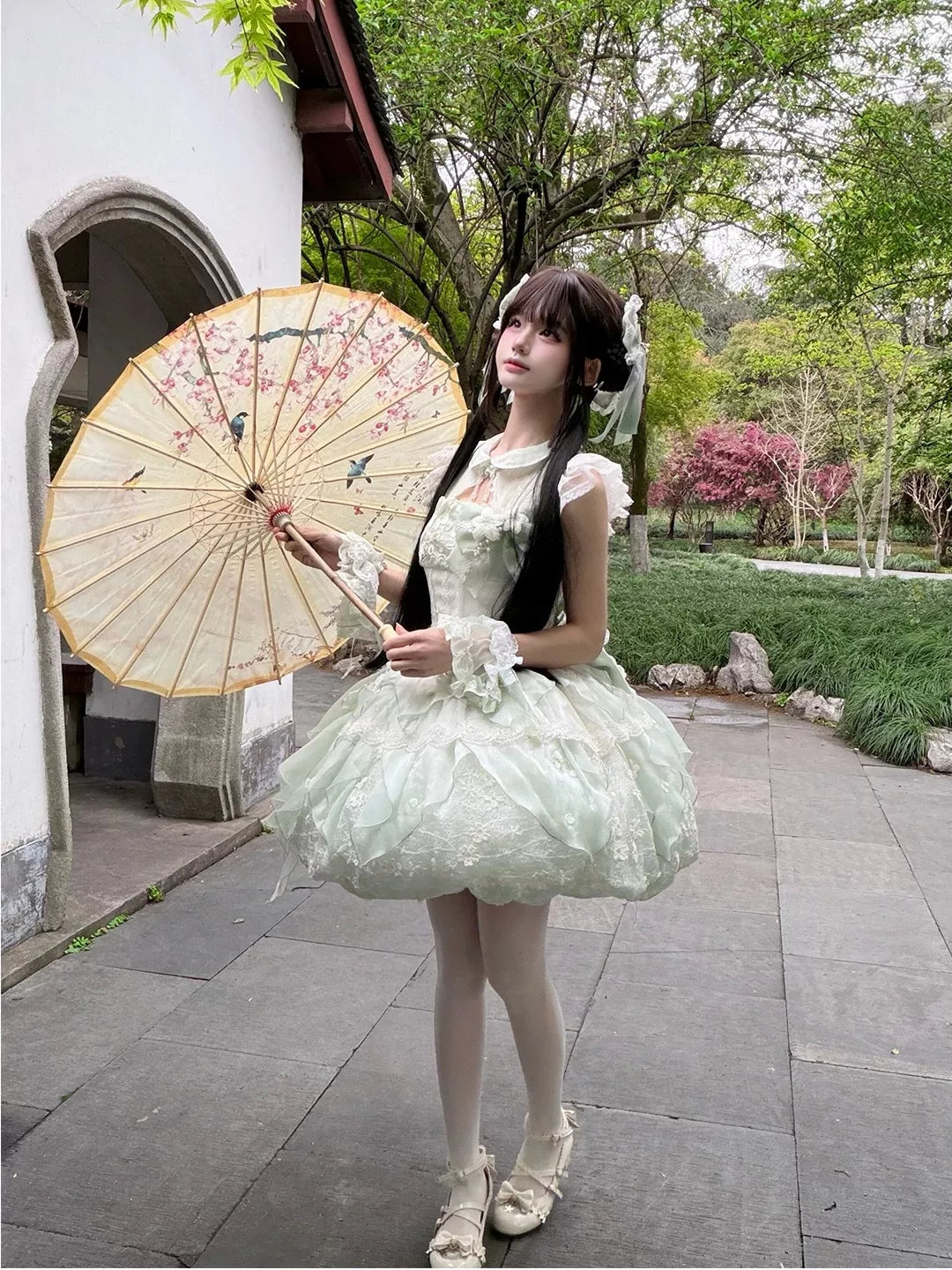 Creamy - Chinese-Style Princess - Green JSK Full Set with a Bubble Skirt