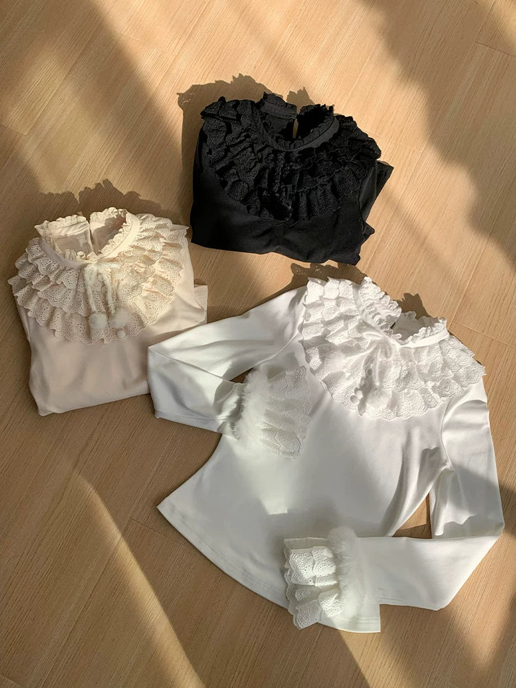With PUJI - Frostfall - Winter Sweet Lolita Inner Wear, Layered Lace detail view 3