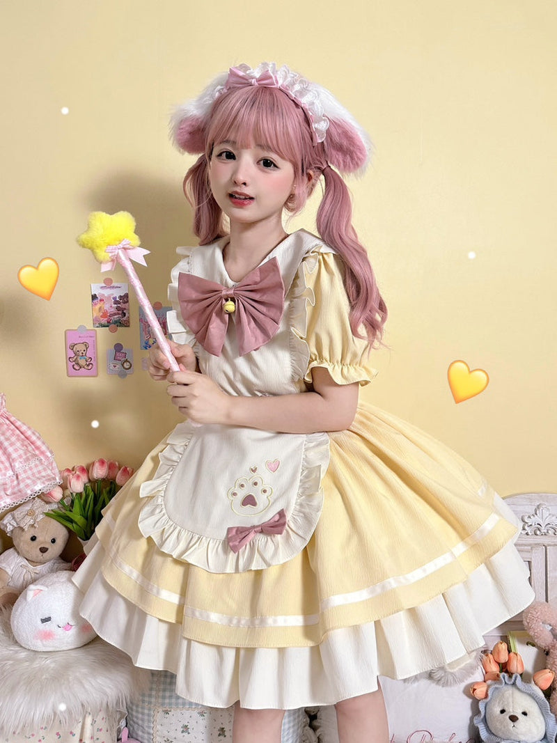 Qianmu - Cat Cafe - Maid Lolita OP dress with Detachable Bow and Apron
