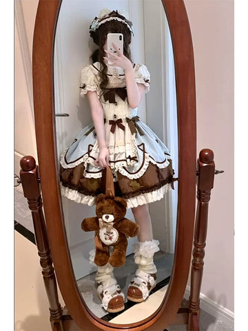 Crème - Menthe Chocolat - Ensemble JSK avec Cape Volantée et Sous-Vêtement