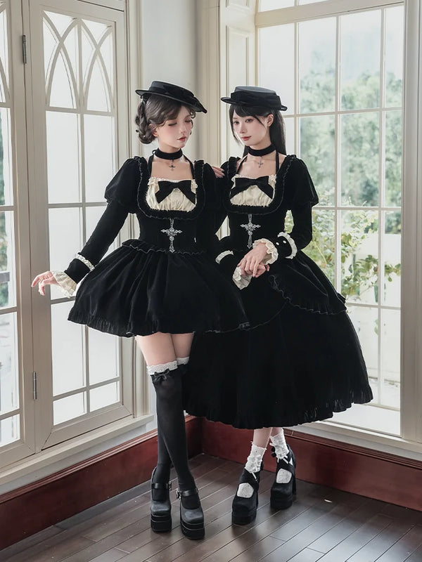 With PUJI - Apocalypse - Gothic Lolita Velvet OP Dress Set, Fishbone Waist product view