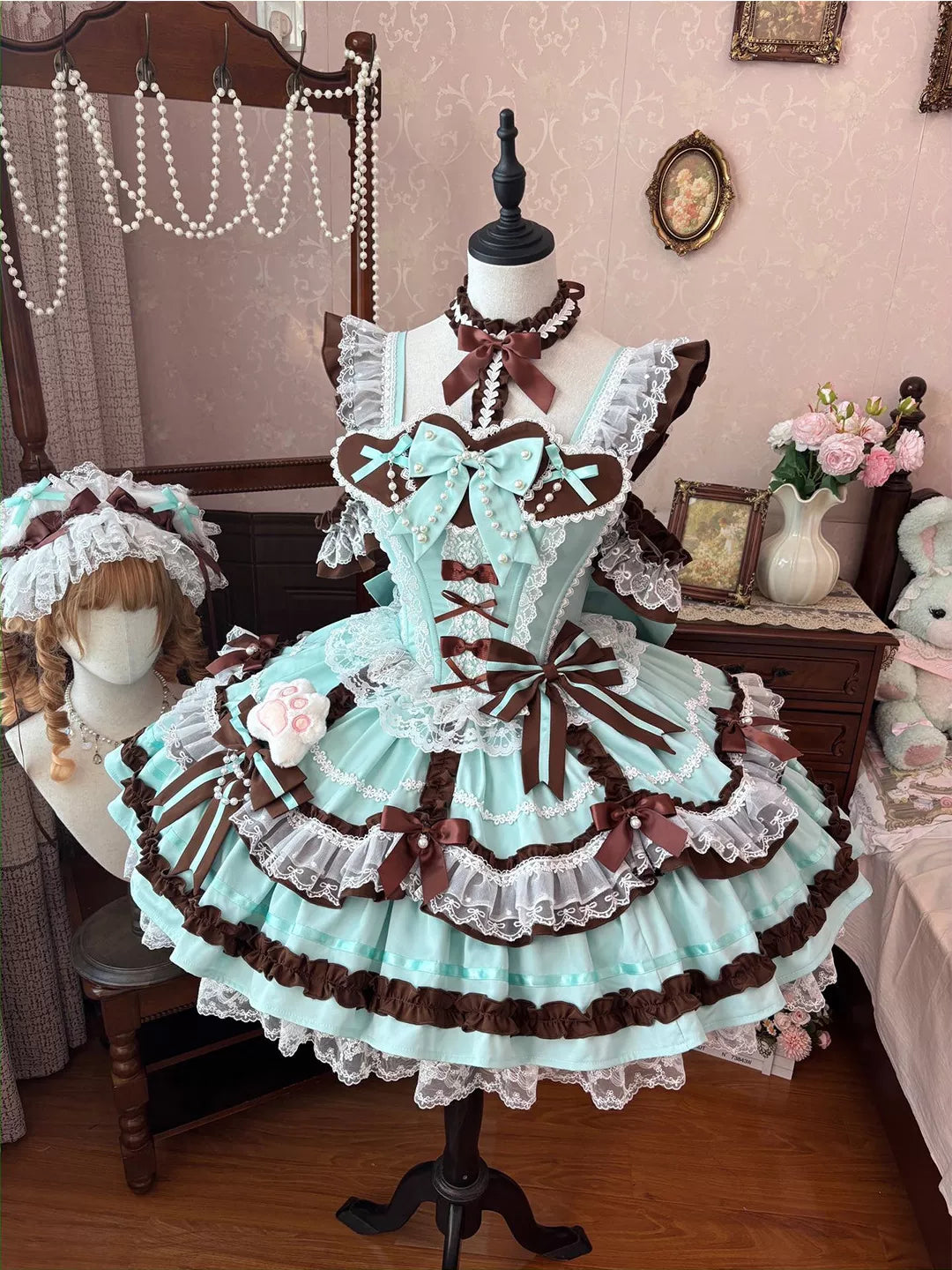 Creamy - Mint Chocolate - JSK full set with a train and lace trim