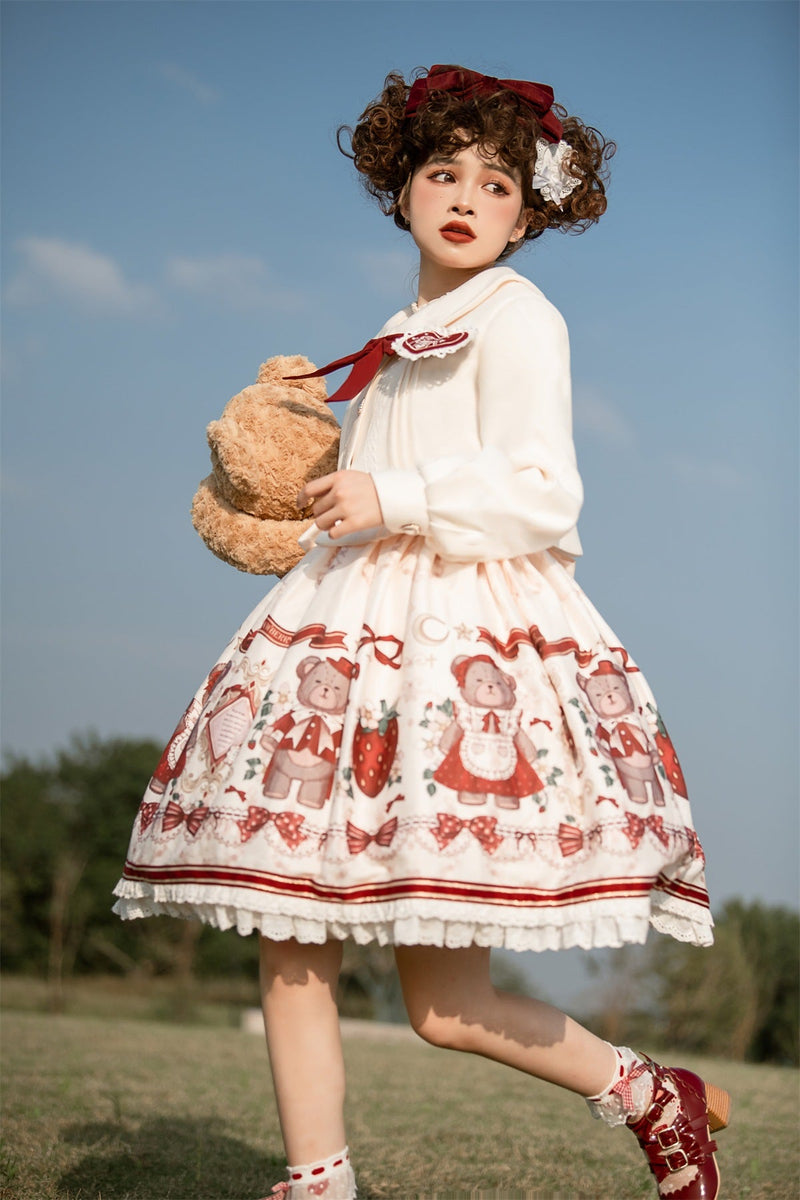 Designer's Gift - Christmas New Year Winter - White Coat and JSK Dress with Red Bow - product detail 4