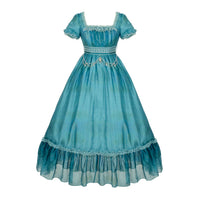 With PUJI - Water Lily - Lolita Dress Collection, Print & High-waist Silhouette - Classic imperial style long OP + belt + waist chain - In stock / S