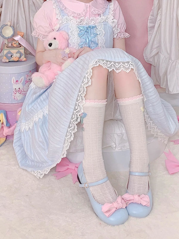 Sheep Puff Lolita shoes with rounded bow design in soft pastel colors, featuring a cute and playful style.