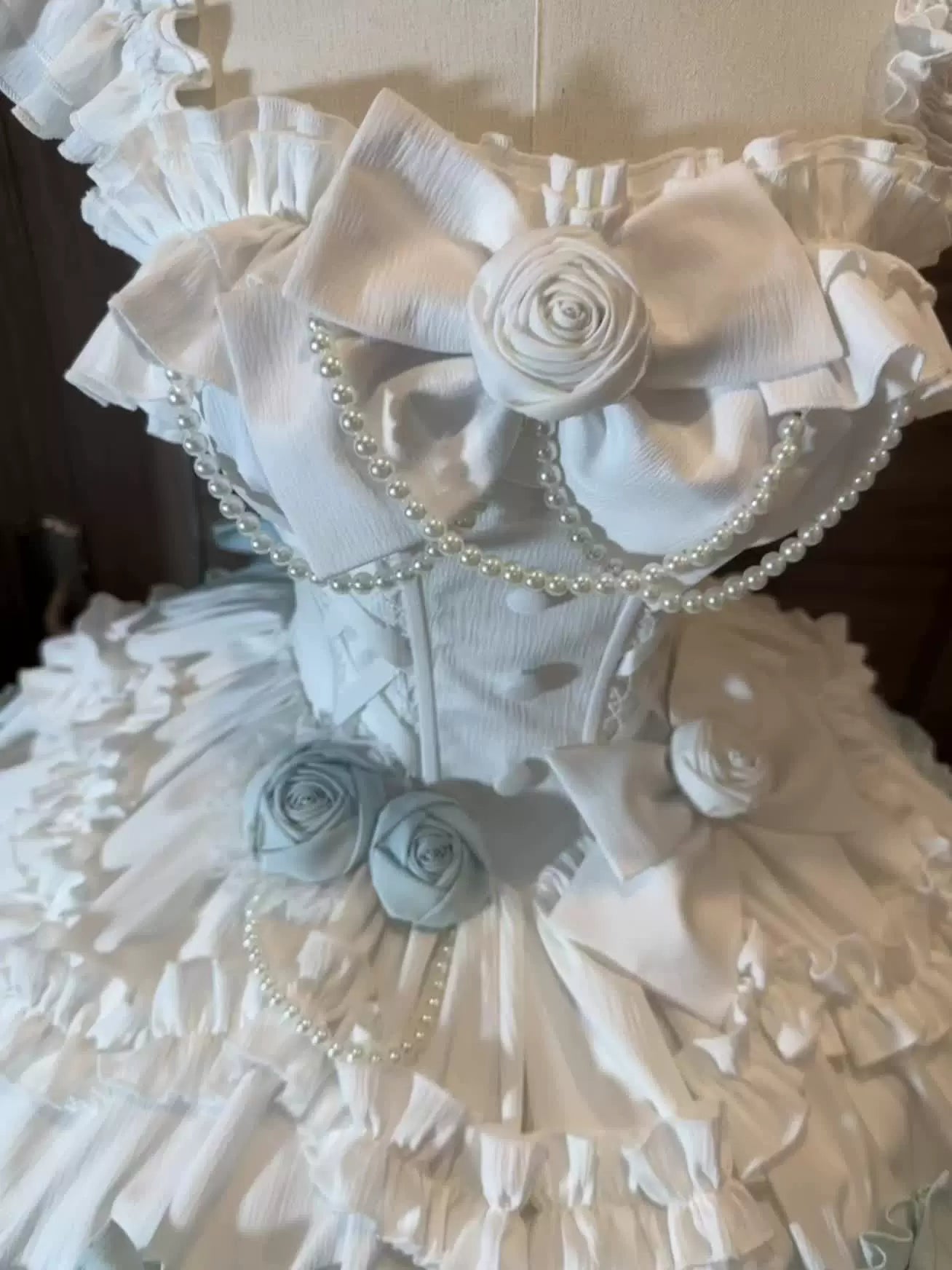 Creamy - Mint Rose Cascade - JSK with layered ruffles and a trailing skirt