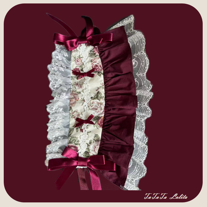 Tata Long Ear - Burgundy Roses - JSK Dress with Pale Rose Print and Tiered Ruffles - option image