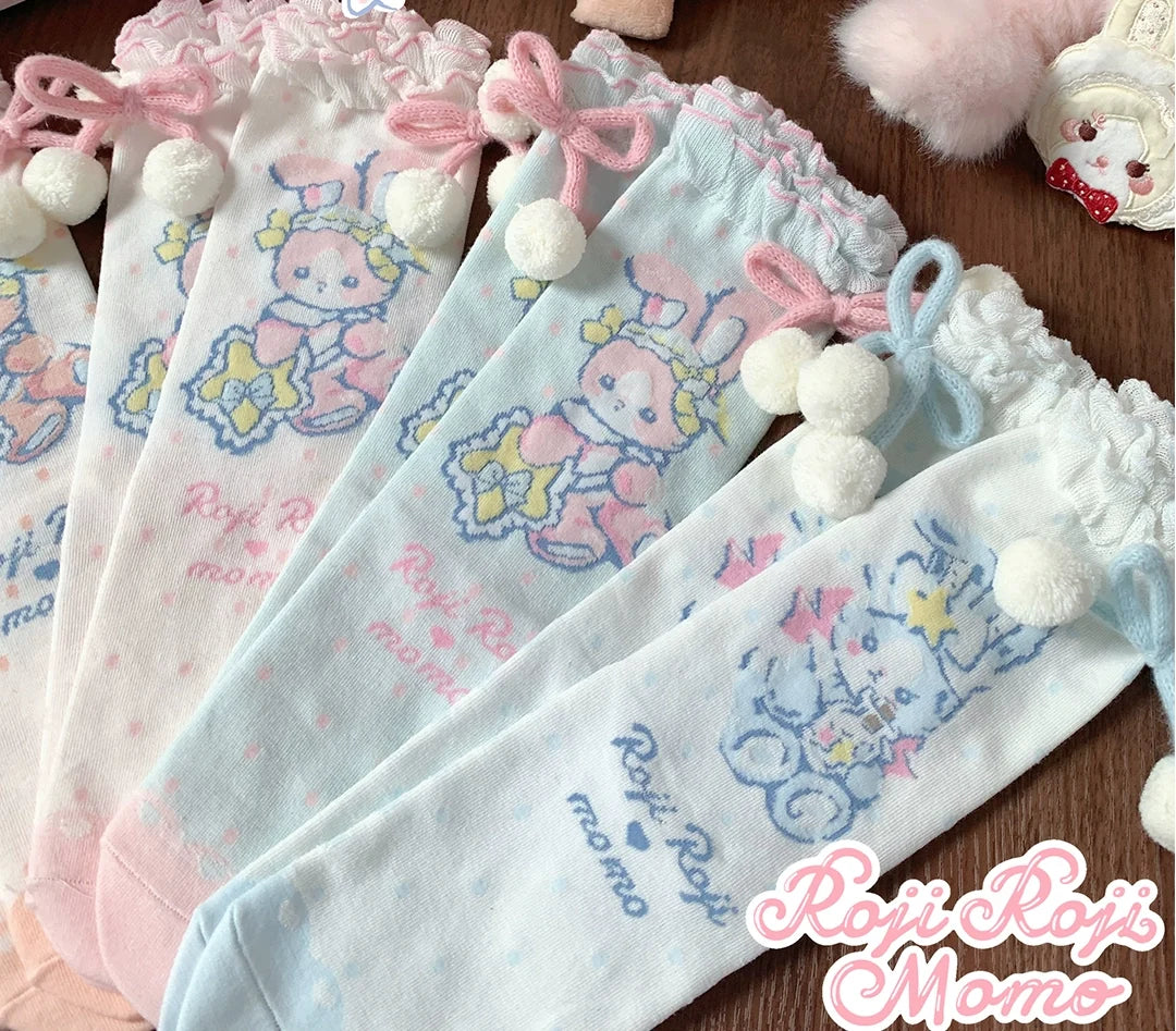 Roji Roji - Kawaii Lolita Mid-Calf Socks - Rabbit Print Socks