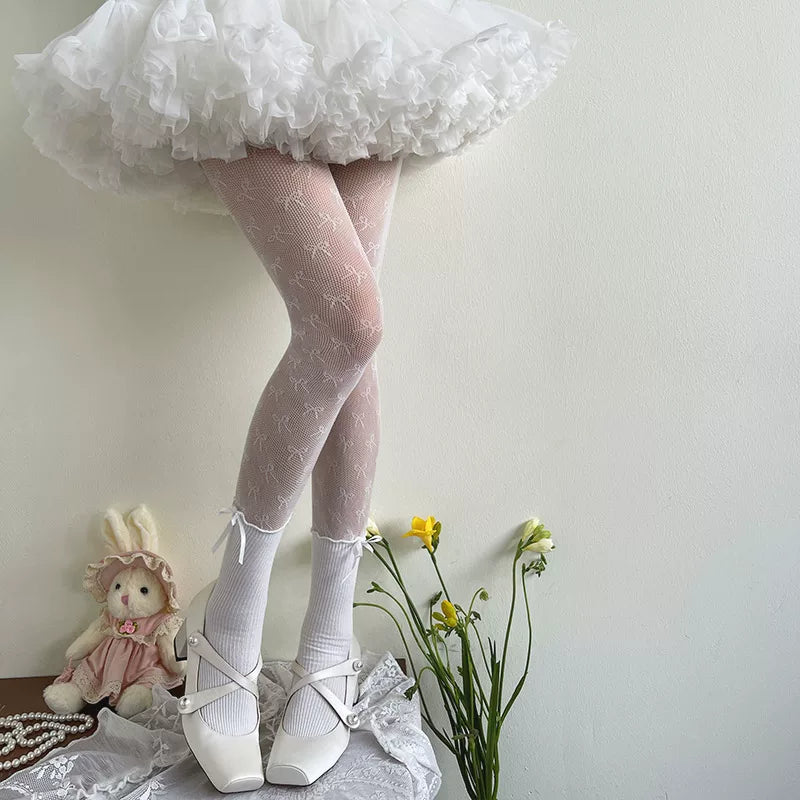 Sock Noble - Bow Faux-High - Sheer Tights with Small Bow Motifs