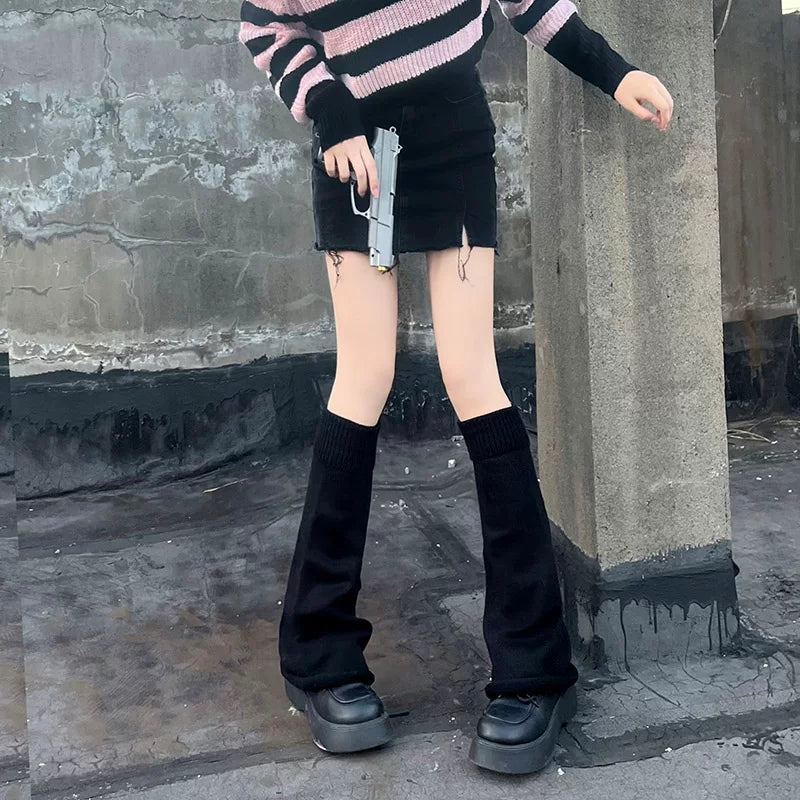 Floral Milk Cat - Buttoned Slouch - Leg Warmers with Button and Plain-Knit Styles