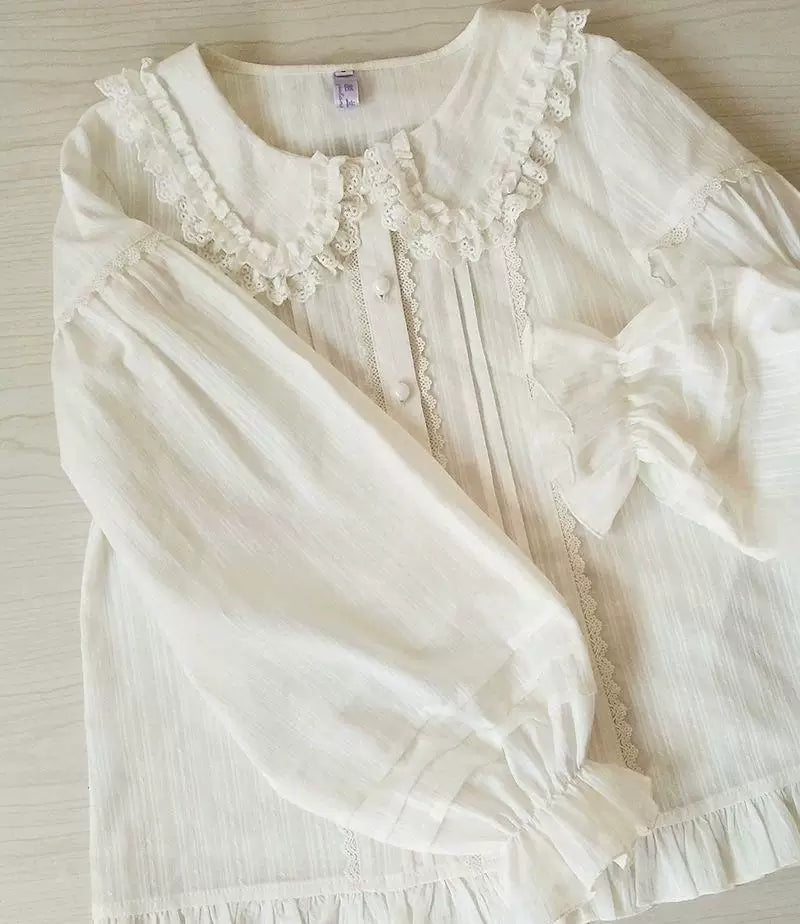 Sweetheart Dream Machine - Orchid Lane - Long-Sleeve Blouse with Lace Peter Pan Collar