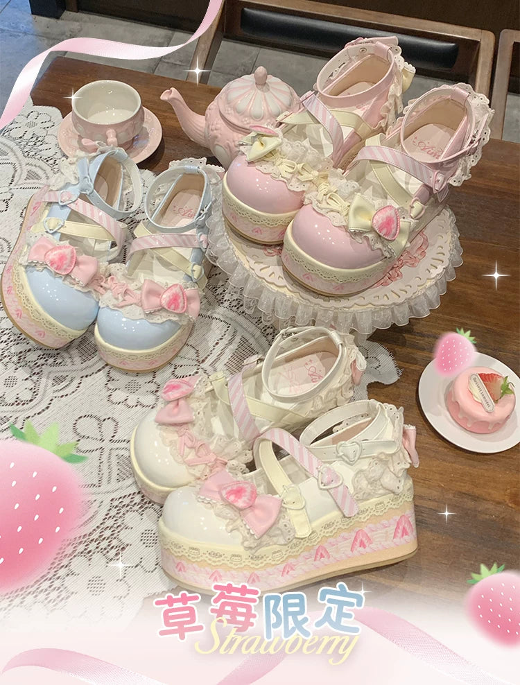 现货【草莓限定全色】厚底呲甜可爱甜美少女lolita鞋