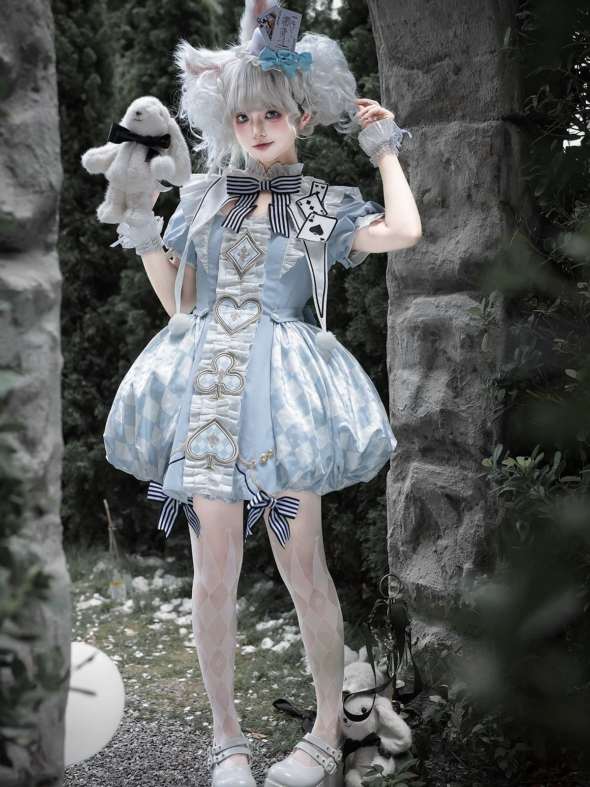 Letters from Unknown Star - For Alice - Doll-like Lolita Jacquard OP Dress Set, Elastic Bubble Hem