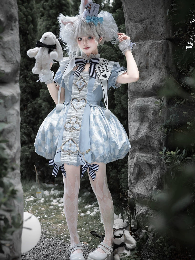 Letters from Unknown Star - For Alice - Doll-like Lolita Jacquard OP Dress Set, Elastic Bubble Hem
