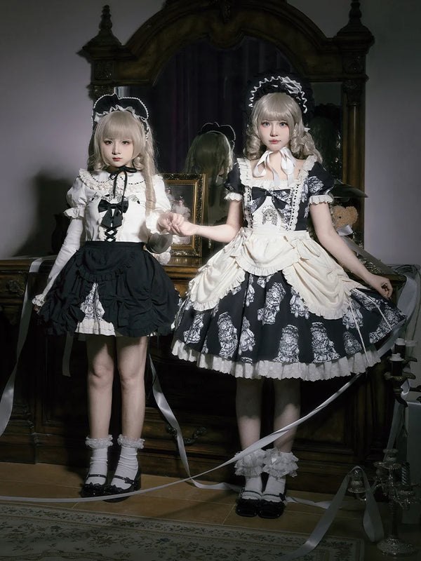 With PUJI - Doll Night - Vintage Twin Lolita OP Dress Embroidered Doll Dress product view
