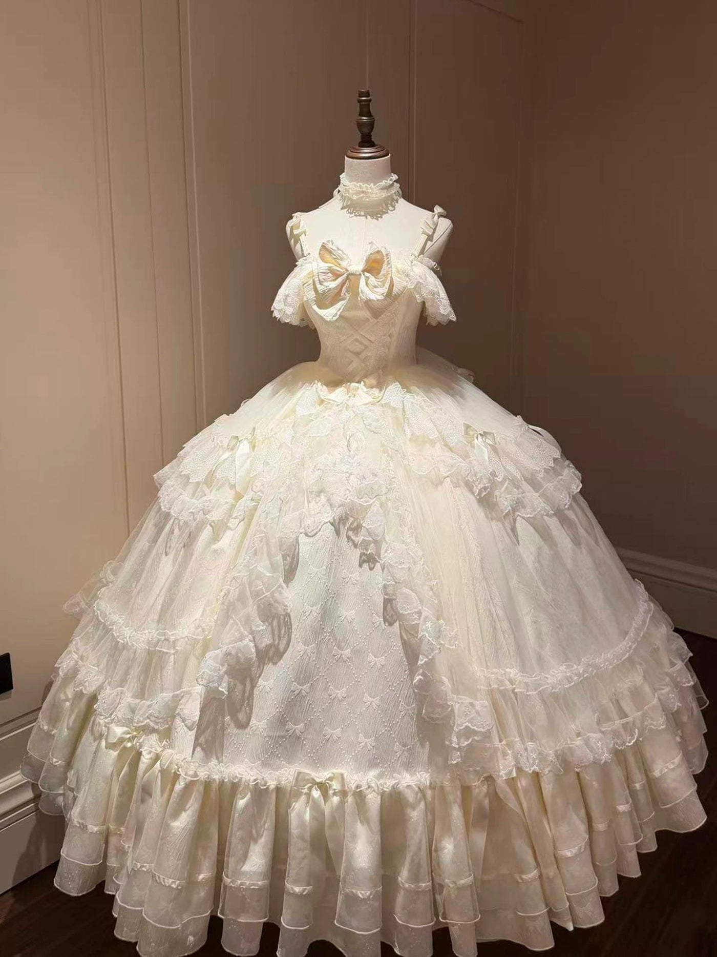 Apricot formal Lolita gown with petticoat, full voluminous skirt