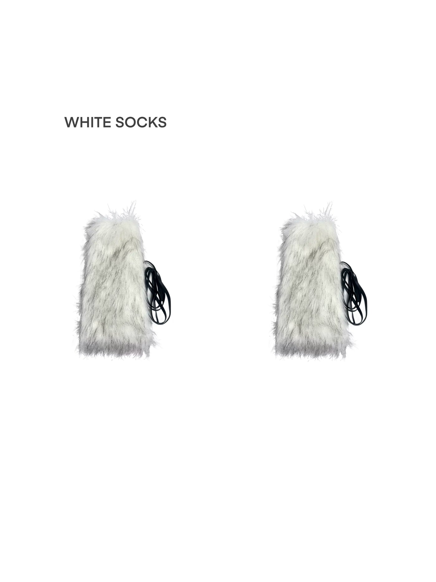 White Socks - Y2K Faux-Fur Leg Warmers - Faux-Fur Leg Warmers with Tie Straps