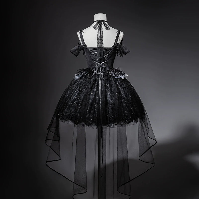 Your Princess - Star Swan Dream - Black Gothic Lolita JSK Dress, Swan Embroidery