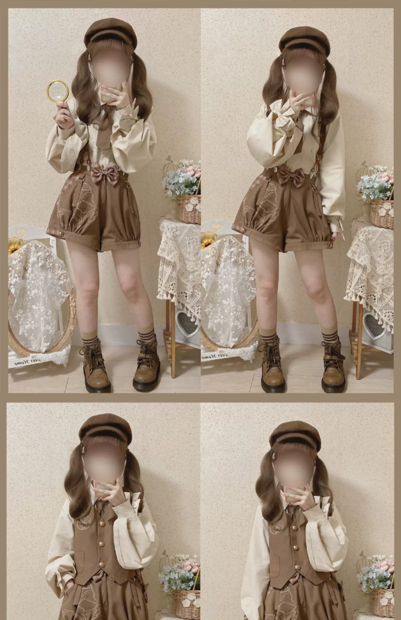 Baozi Pig - Detective Goose - Blouse, Vest and Shorts Options with a Cream Collar