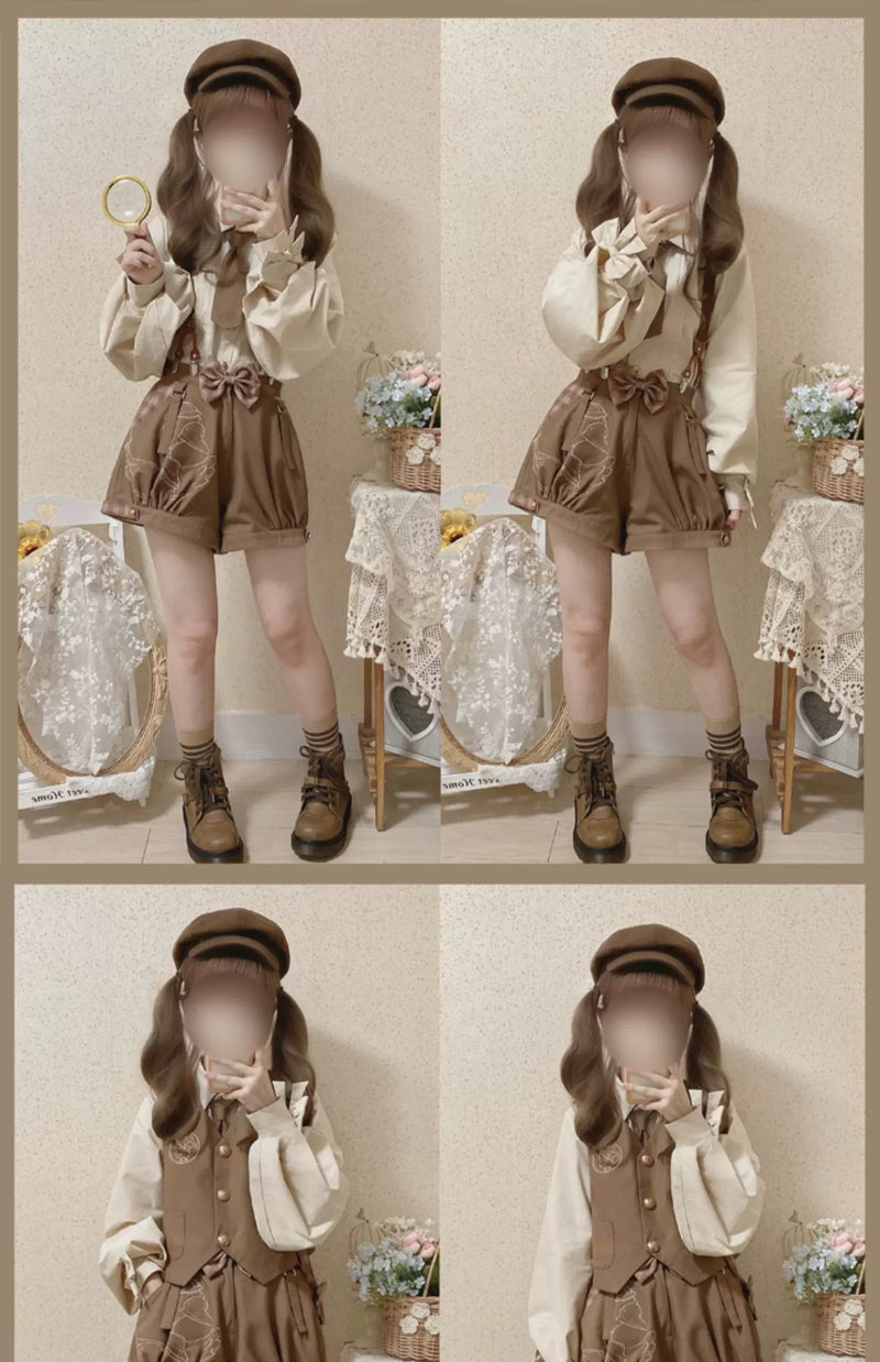 Baozi Pig - Detective Goose - Blouse, Vest and Shorts Options with a Cream Collar