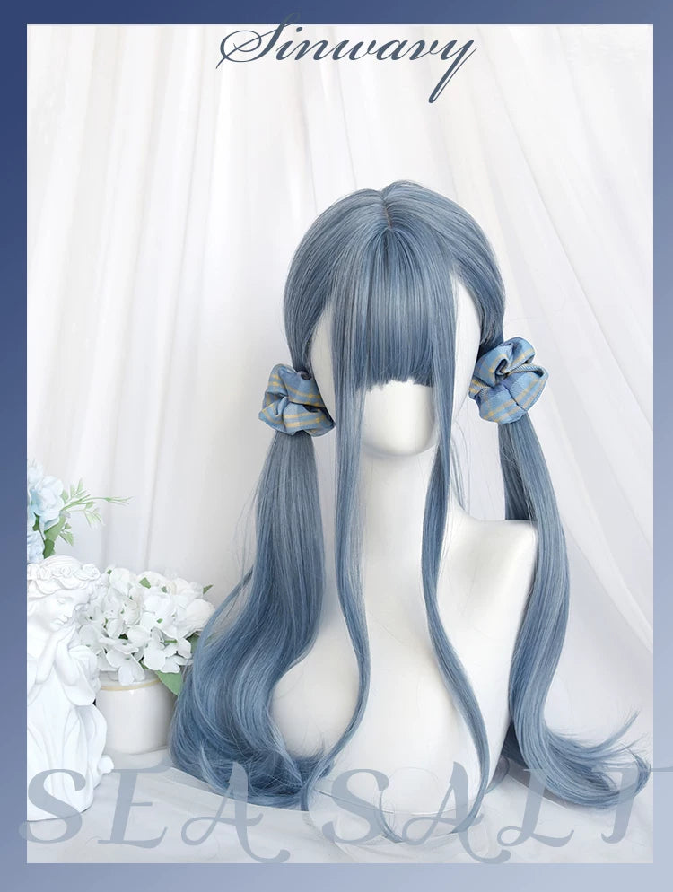 Blue long curly wig with air fringe - view 5