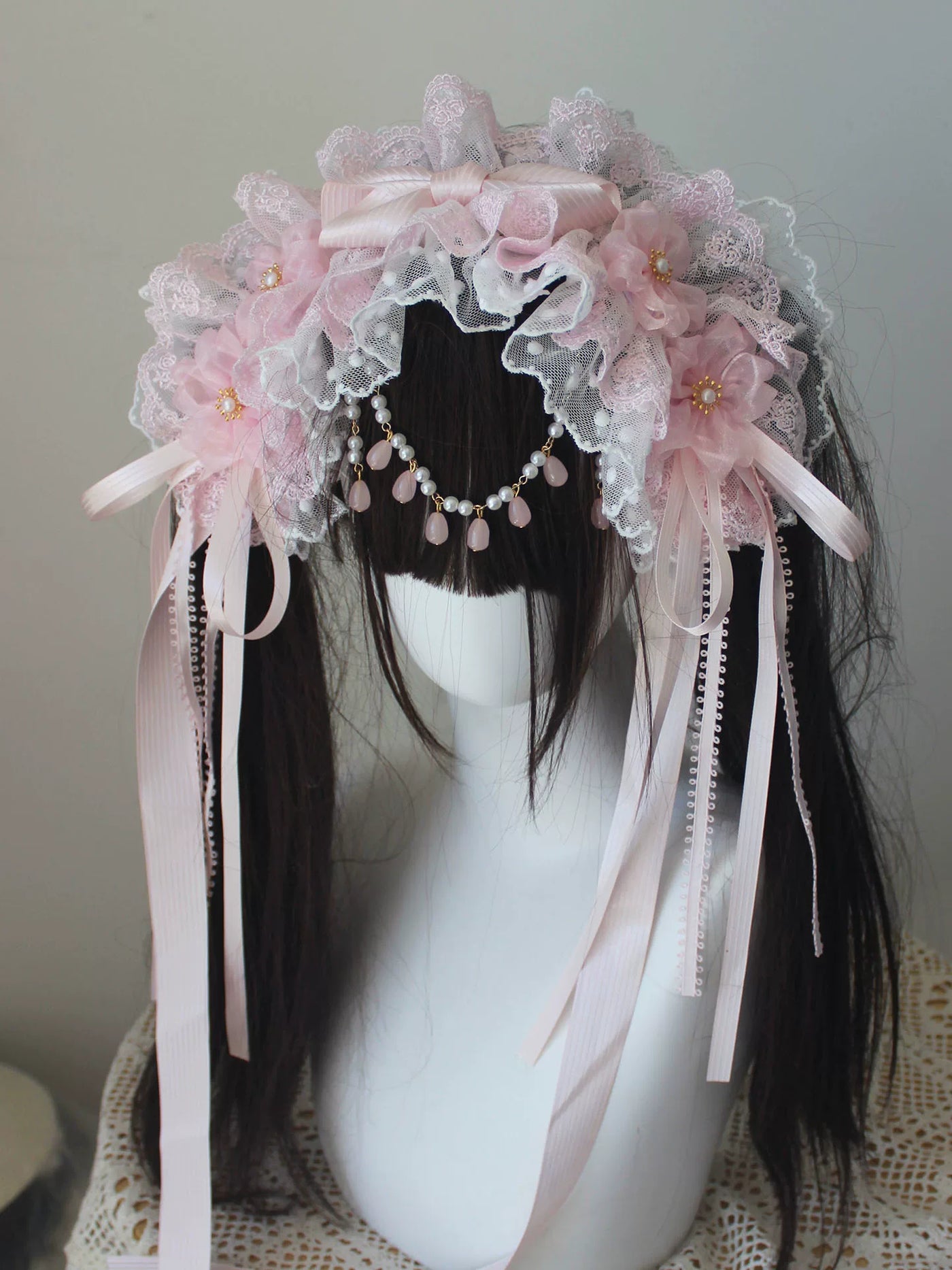 Deer Girl Handmade - Cherry Blossom Confession - Headwear with pink bow and lace-trimmed veil options