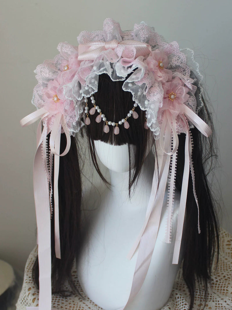 Deer Girl Handmade - Cherry Blossom Confession - Headwear with pink bow and lace-trimmed veil options