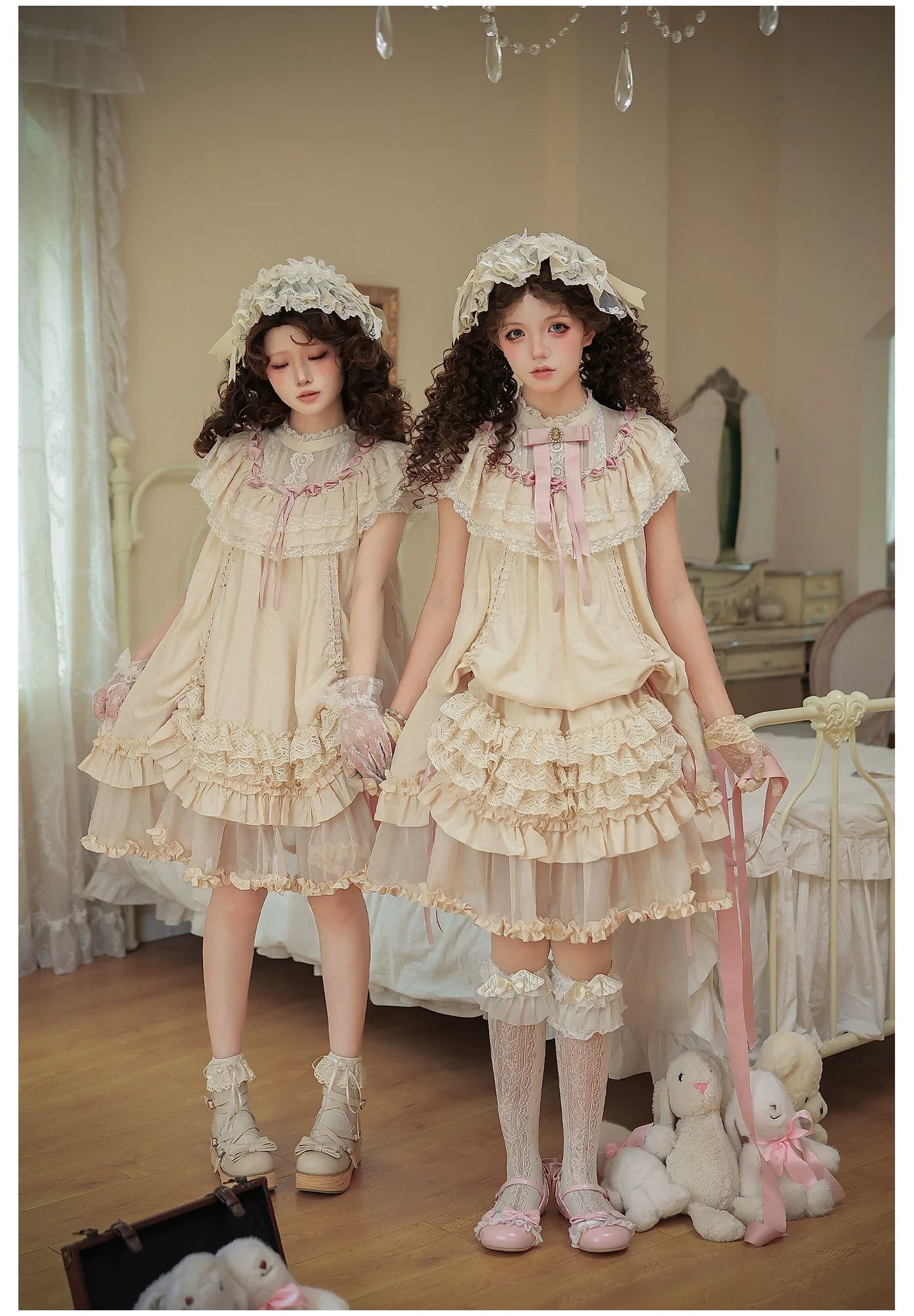 With PUJI - Lily's Dream - Cotton Lining Classic Lolita OP, Drawstring Liftable Hem