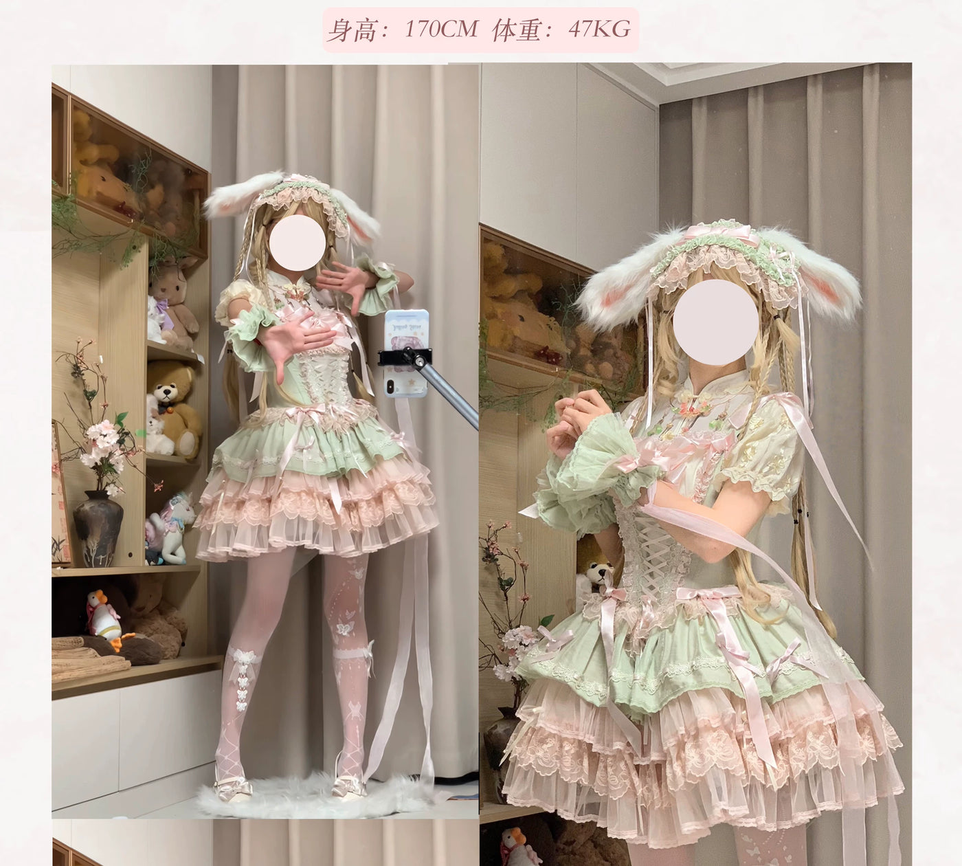 Heart Song - Peach Snow - Sweet Lolita JSK Dress Set - detail view 8