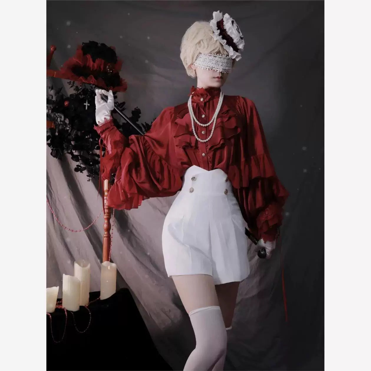 Sweetheart Dream Machine - Dragon Bone Cemetery - Long-Sleeve Blouse with Batwing Sleeves