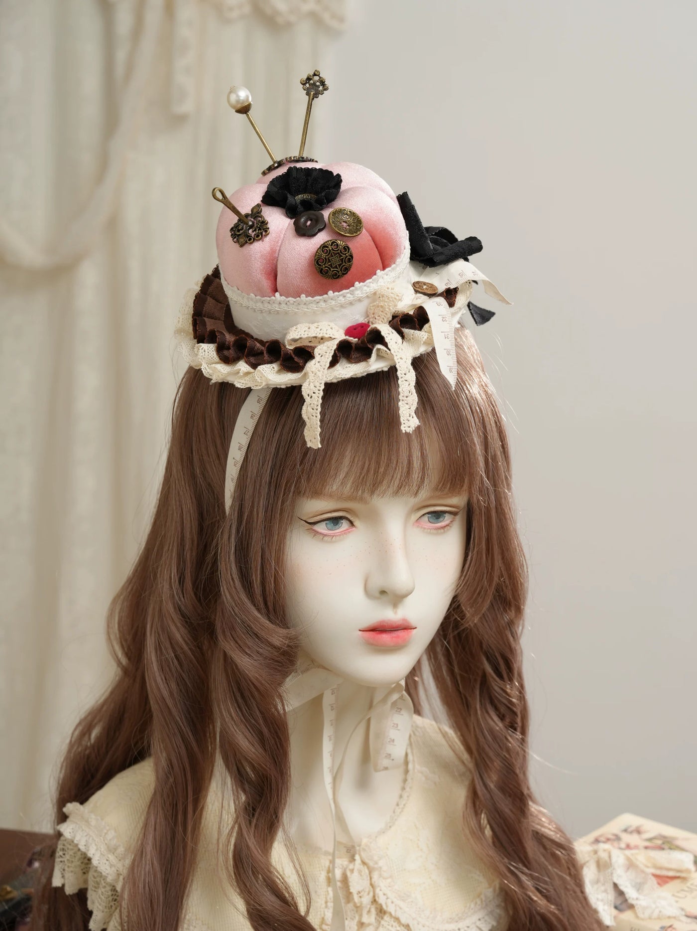 Star Box - Antique Patchwork House - Sewing-Inspired Mini Hat with Lace Trim