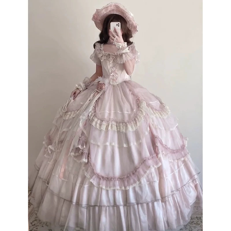 Flora Muse - Sweet Lolita Wedding Gown - Pink tiered ball gown