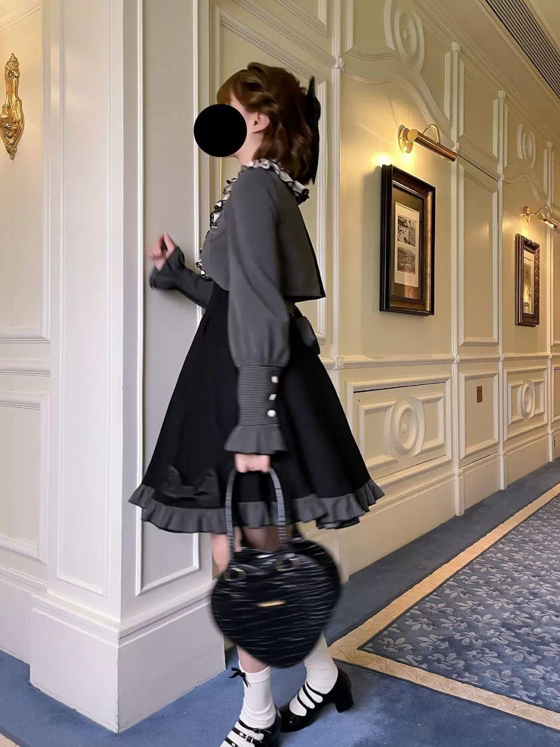 Sweetheart Dream Machine - Violet Serenade - Faux Two-Piece Long-Sleeve OP Dress with Ruffled Bib Front