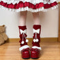 Burgundy socks, white pom-pom / One Size