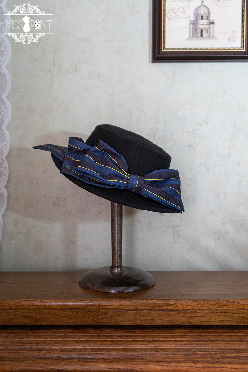 Stripped Lolita Headband Veil Hat Clip Necklace navy blue stripped top hat